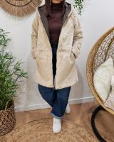 Parka longue femme marron fourrée beige réversible Théia