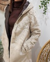 Parka longue femme marron fourrée beige réversible Théia