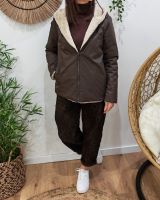 Parka courte femme marron fourrée beige réversible Inara