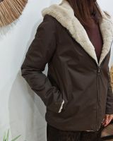 Parka courte femme marron fourrée beige réversible Inara