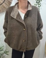 Manteau femme boutonné col montant revers à carreaux Adosinda