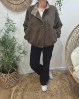 Manteau femme boutonné col montant revers à carreaux Adosinda