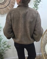Manteau femme boutonné col montant revers à carreaux Adosinda