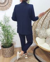 Pantalon tailleur femme fluide 7/8 bleu marine