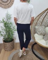 Pantalon tailleur femme fluide 7/8 bleu marine