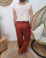 Pantalon fluide femme satiné terracota