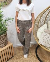 Pantalon femme à carreaux fluide taille haute boutonné Dina