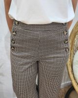 Pantalon femme à carreaux fluide taille haute boutonné Dina
