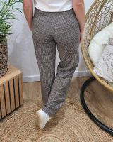 Pantalon femme à carreaux fluide taille haute boutonné Dina