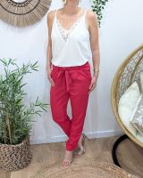 Pantalon femme paper bag cerise