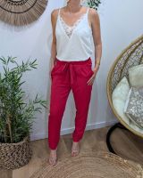 Pantalon femme paper bag cerise