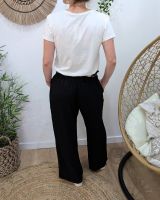 Pantalon fluide femme noir ruban à motifs