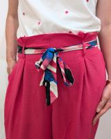 Pantalon fluide femme rose fuchsia ruban à motifs