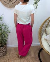 Pantalon fluide femme rose fuchsia ruban à motifs