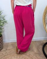 Pantalon fluide femme rose fuchsia ruban à motifs