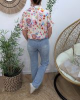 Jean femme bleu clair wide leg effet coupé