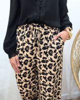Pantalon fluide femme léopard beige taupe noir