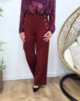 Pantalon femme terracotta fluide taille haute boutonné Dina