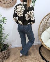 Jean femme bleu foncé délavé vieilli wide leg