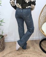 Jean femme bleu foncé délavé vieilli wide leg