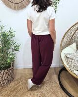 Pantalon fluide femme large rouge bordeaux ceinture à motifs Maïra