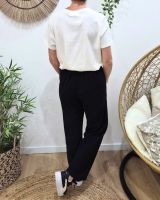 Pantalon large velours femme taille haute boutonné noir