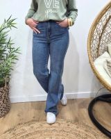 Jean femme bleu moyen wide leg extra long
