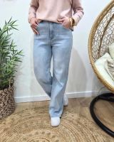 Jean femme wide leg power stretch taille haute bleu clair coupe confort +