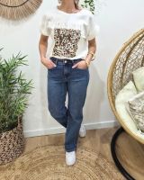 Jean femme droit power stretch bleu moyen taille haute coupe confort +
