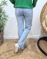 Jean femme droit power stretch bleu clair taille haute coupe confort