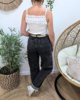 Jean barrel femme gris anthracite