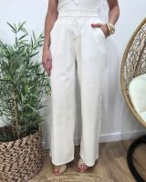 Pantalon femme fluide écru taille élastique