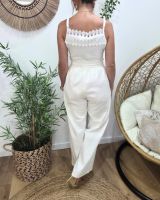 Pantalon femme fluide écru taille élastique