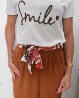 Pantalon fluide femme large camel ceinture à motifs Maïra