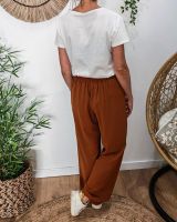 Pantalon fluide femme large camel ceinture à motifs Maïra