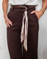 Pantalon femme fluide marron 7/8 ceinture marron