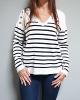 Pull marinière blanc rayures bleues coeurs rouges