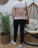 Pull marinière blanc rayures fines camel et doré