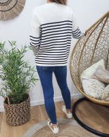 Pull femme marinière blanche AMOUR marine