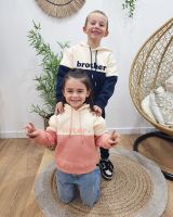 Sweat à capuche enfant beige et rose Sister
