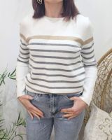 Pull femme marinière écru rayures grises