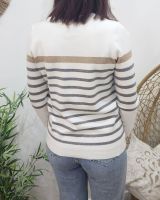 Pull femme marinière écru rayures grises
