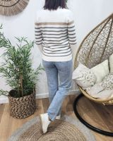Pull femme marinière écru rayures grises