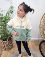 Sweat à capuche enfant beige et vert Sister