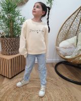 Sweat enfant beige broderie j'irai où tu iras marron glacé