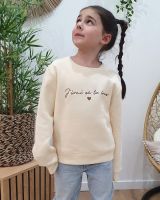 Sweat enfant beige broderie j'irai où tu iras marron glacé