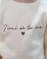 Sweat enfant beige broderie j'irai où tu iras marron glacé