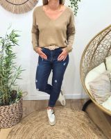 Pull fin femme uni col V Bérénice-Camel