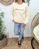 Sweat femme beige broderie Bichette léopard