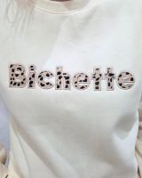 Sweat femme beige broderie Bichette léopard